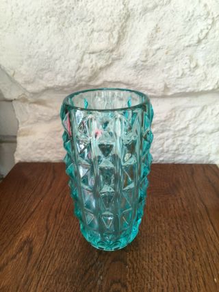Vintage Retro Mid Century Art Glass Vase In Blue/green