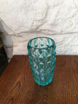 Vintage Retro Mid Century Art Glass Vase in Blue/Green 2