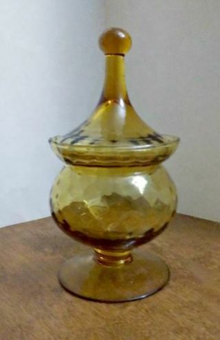 Vintage Empoli Glass Diamond Optic Pattern Candy Dish Apothecary Jar 9 