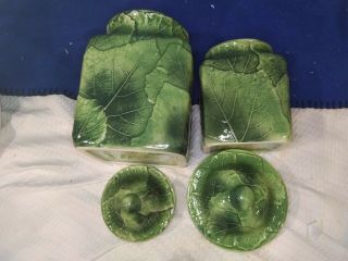 VIETRI Italy Foglia Green Leaf Embossed Hand Painted Canisters Set of 2 2