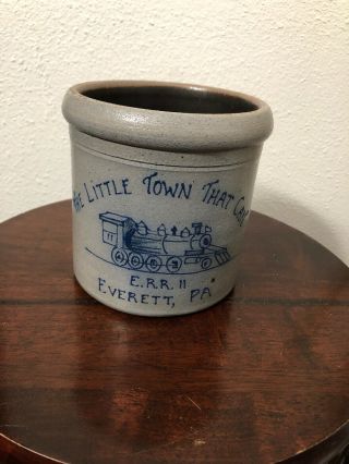 Everett Pa Rockdale Union Stoneware Salt Glaze Pottery Crock Train