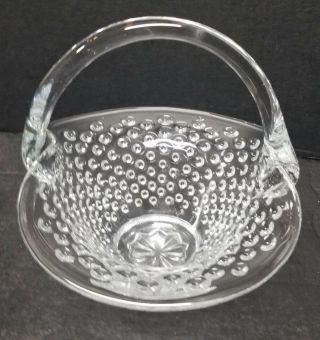 Vintage Hand Blown L.  E Smith Crystal CLEAR GLASS LUSTER HOBNAIL Banana Basket 4