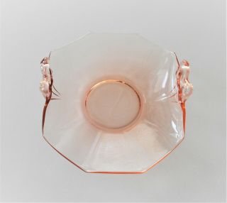 Vintage Pink Depression Glass Candy Dish 10 Sided With Two Handles