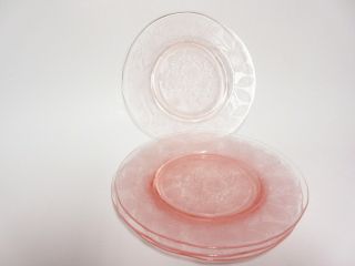 4 Pink Dogwood Matching 8 " Plates / Macbeth Evans Glass Co
