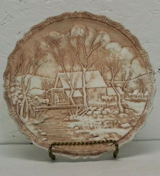 Vintage White 1980 Winter In The Country Grist Mill 1 Fenton Art Glass Plate