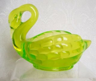Vaseline Glass Depression Swan Green Vintage Candy Dish