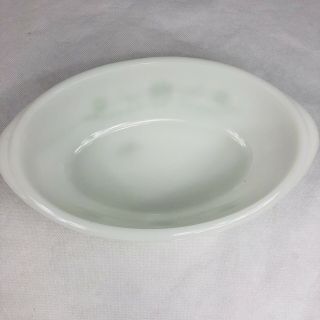 Vintage Glasbake USA Casserole Oval Milk Glass Green Floral Patter with Lid 3
