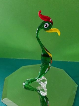 Vintage Hand Blown Glass Miniature Rooster Bird Figurine Green/red