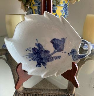 Royal Copenhagen Blue Flowers Leaf Bowl Pickle Dish 10 / 1599 Braided Handle 9”