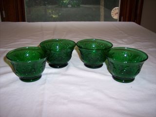 Set Of 4 Vintage Anchor Hocking Forest Green Sandwich Custard Cups