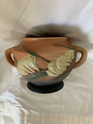 Roseville Freesia Double Handled Brown Bowl Vase 463 - 5