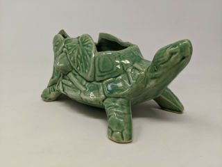Vintage Mccoy Green Ceramic Turtle Pottery Planter Flower Pot 1950s Usa 2