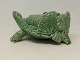 Vintage McCoy Green Ceramic Turtle Pottery Planter Flower Pot 1950s USA 2 3