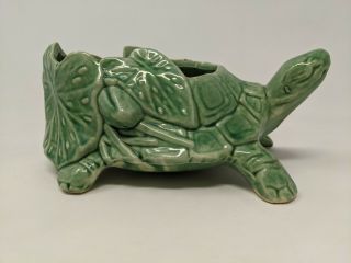 Vintage McCoy Green Ceramic Turtle Pottery Planter Flower Pot 1950s USA 2 5
