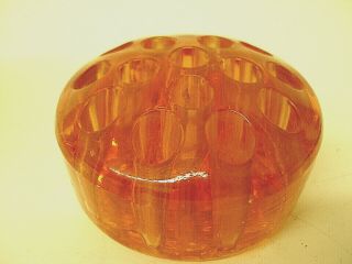 Vintage Large Peach Pink Depression Glass Flower Frog - 16 Holes & 2.  25 " Thick