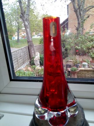 Whitefriars Glass G.  Baxter Ruby Red Elephant Foot Vase 7 " 1950s