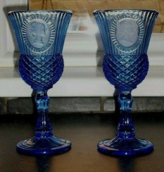 Vintage Avon Cobalt Blue George And Martha Washington Goblet Glass Set 1976