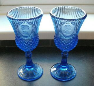Vintage Avon Cobalt Blue George and Martha Washington Goblet Glass Set 1976 2