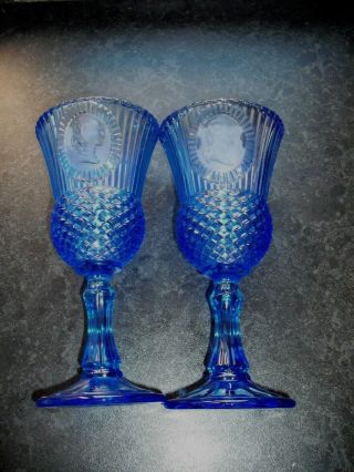 Vintage Avon Cobalt Blue George and Martha Washington Goblet Glass Set 1976 3