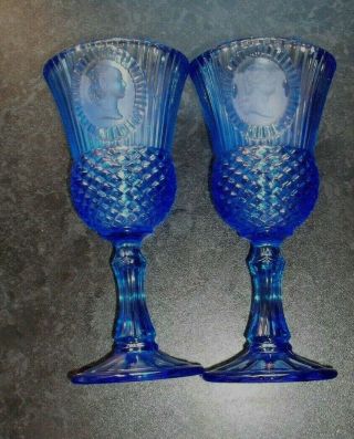 Vintage Avon Cobalt Blue George and Martha Washington Goblet Glass Set 1976 4