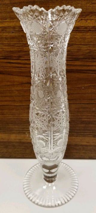 Vintage Antique Hand Cut Lead Crystal Bud Vase Stars Sawtooth Rim 9 - 1/4 "
