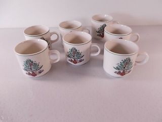 Gibson China Christmas Tree Dinnerware Dishes Set Of 7 Coffee Mugs Cups