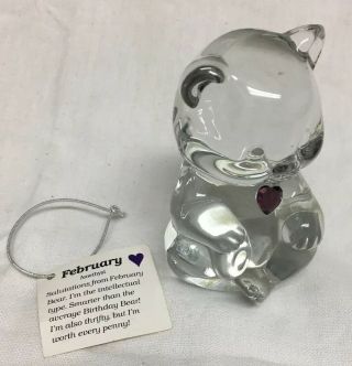 Fenton Clear Glass Bear Paperweight Figurine February Amethyst Birthstone Heart