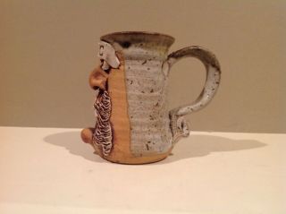 Stoneware Pottery Ugly Face Funny Man with Mustache Mug Signed Prominent Chin 2