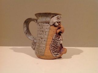 Stoneware Pottery Ugly Face Funny Man with Mustache Mug Signed Prominent Chin 3