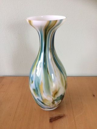 Vintage Glass White Stripey Collectible Vase