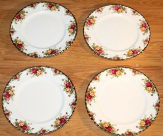 Set 4 Royal Albert English Porcelain Old Country Roses 10.  5 " Dinner Plates