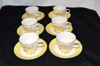 Vintage Century Service China Autumn Gold Footed Cup Saucer Set 6