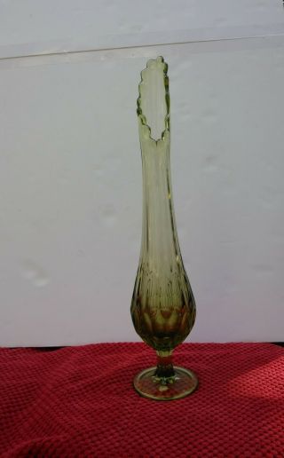 Vintage Art Glass Green Thumbprint Tall Bud Swung Vase 15.  5 "