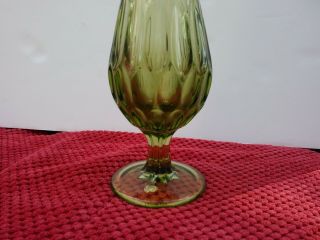 Vintage Art Glass Green Thumbprint Tall Bud Swung Vase 15.  5 