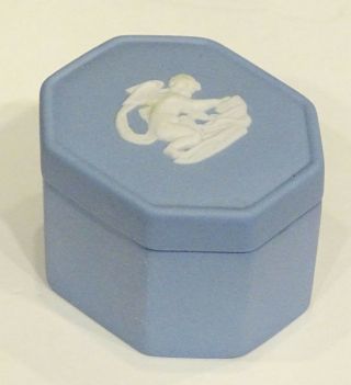 Vintage Wedgwood Pale Blue Jasperware Miniature Covered Trinket Box Pill Pot