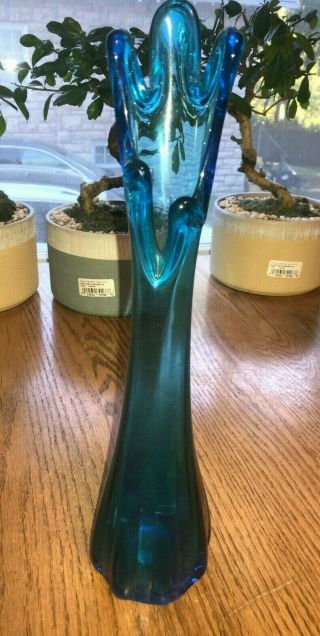 Vintage Fenton Art Glass Bud Vase Blue 13 - 3/4 " High
