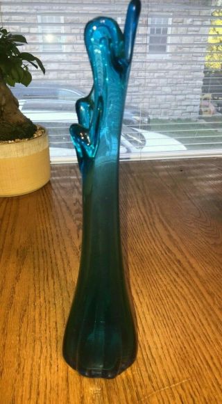 Vintage Fenton Art Glass Bud Vase Blue 13 - 3/4 