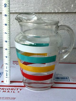 Vintage Anchor Hocking Fiesta Bands Rainbow Stripe Colors Ice Lip Glass Pitcher 2
