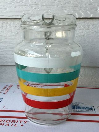 Vintage Anchor Hocking Fiesta Bands Rainbow Stripe Colors Ice Lip Glass Pitcher 3