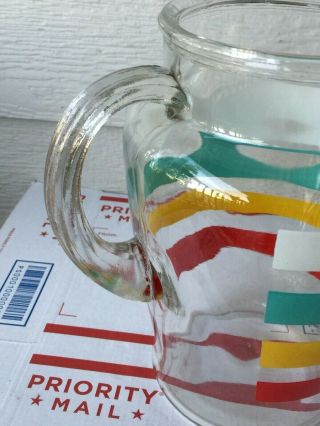 Vintage Anchor Hocking Fiesta Bands Rainbow Stripe Colors Ice Lip Glass Pitcher 5