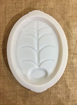 Vintage Fire King White Milk Glass Meat Serving Platter W Tree & Au Juswell