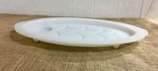 Vintage FIRE KING White Milk Glass Meat SERVING PLATTER w Tree & Au JusWell 3