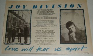 Joy Division - Love Will Tear Us Apart - Songwords Clipping - 21.  5 X 14cm