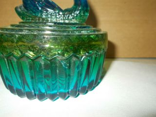 Jeannette Glass Green and Blue Swan Powder Jar 5