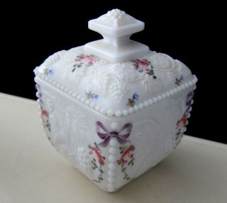 Vintage Milk Glass Red Decoration Candy Dish With Lid