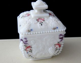VINTAGE MILK GLASS RED DECORATION CANDY DISH WITH LID 2