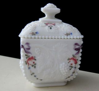 VINTAGE MILK GLASS RED DECORATION CANDY DISH WITH LID 3