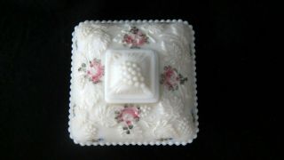 VINTAGE MILK GLASS RED DECORATION CANDY DISH WITH LID 4