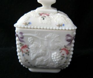 VINTAGE MILK GLASS RED DECORATION CANDY DISH WITH LID 5