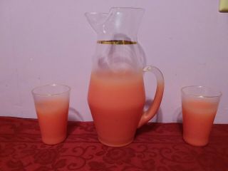 Blendo Mid - Century Frosted Pitcher With Two Matching Glasses